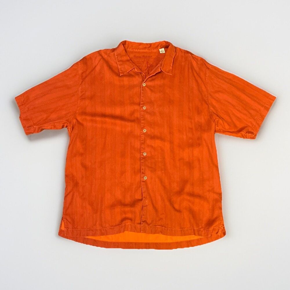 Tommy Bahama Shirt Men's XL Silk Striped Button Up Camp Casual Hawaiian